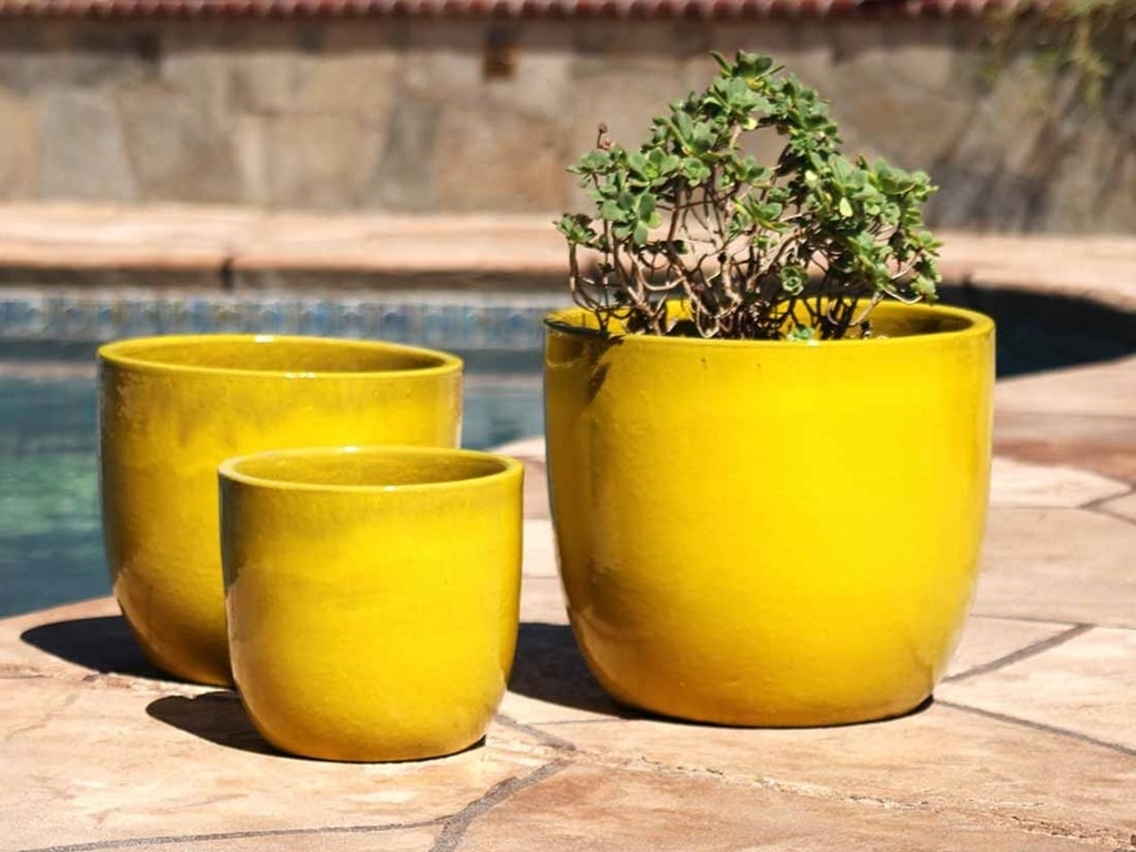 [PV-LB515CY-S3] EGG SHELL POTS, CANARY YELLOW, SET OF 3 - 17.0" X 15.0", 14.0" X 12.5", 11.5" X 12.0"