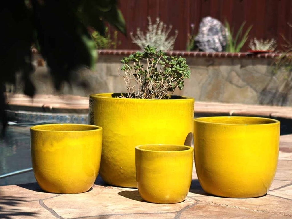 [PV-LB515CY-S4] EGG SHELL POTS, CANARY YELLOW, SET OF 4 - 22.5" X 18.0", 17.5" X 15.0", 14.0" X 12.0", 11.5" X 12.0"