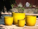 EGG SHELL POTS, CANARY YELLOW, SET OF 4 - 22.5" X 18.0", 17.5" X 15.0", 14.0" X 12.0", 11.5" X 12.0"