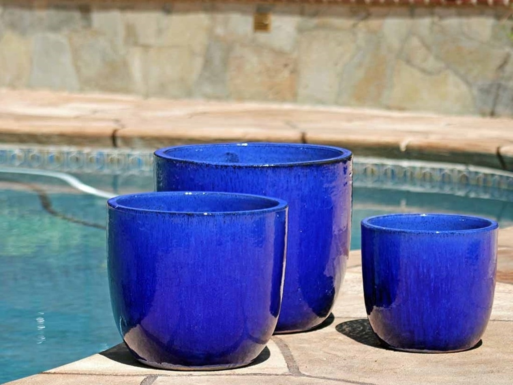 [PV-LB515FB-S3] EGG SHELL POTS, FALLING BLUE, SET OF 3 - 17.0" X 15.0", 14.0" X 12.5", 11.5" X 12.0"