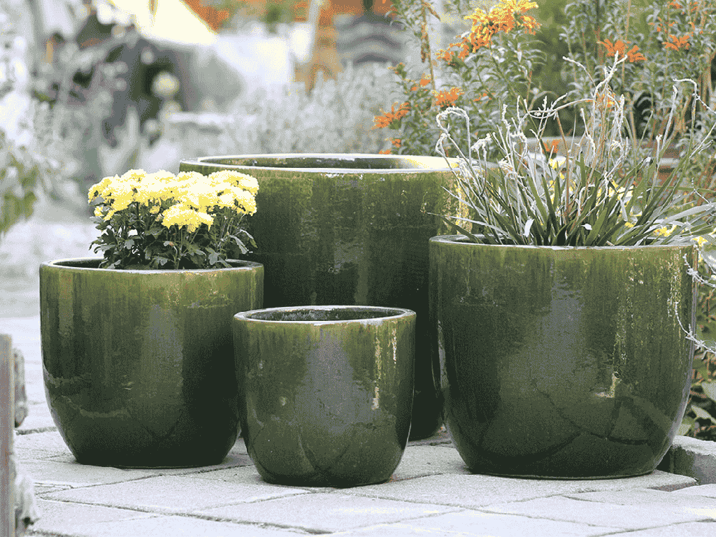 [PV-LB515FRG-S4] EGG SHELL POTS, FERN GREEN, SET OF 4 - 22.5" X 18.0", 17.5" X 15.0", 14.0" X 12.0", 11.5" X 12.0"