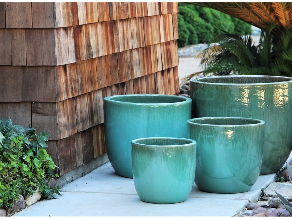[PV-LB515GNS-S3] EGG SHELL POTS, GREEN STREAM, SET OF 3 - 17.0" X 15.0", 14.0" X 12.5", 11.5" X 12.0"