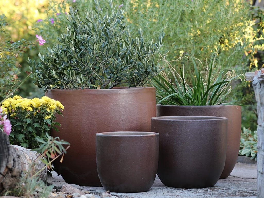 [PV-LB515OGC-S4] LARGE EGG SHELL POTS, ORGANIC CLAY, SET OF 4- 22.5"x18", 18"x15", 14"x12", 11.5"x12"