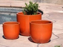 EGG SHELL POTS, ORANGE, SET OF 3 - 17.0" X 15.0", 14.0" X 12.5", 11.5" X 12.0"