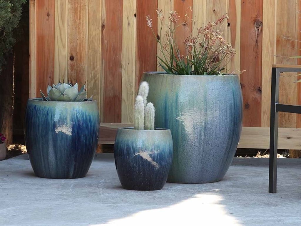 [PV-LB5171CSB-S3] JAM'S PLANTER, CRYSTAL BLUE,  SET OF 3- 20.0" X 22.5", 15.5" X 16.5", 11.0" X 12.0"