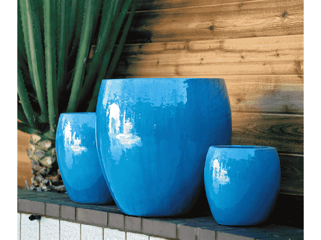 JAM'S PLANTER, FALLING AQUA,  SET OF 3-  20.0" X 22.5", 15.5" X 16.5", 11.0" X 12.0"
