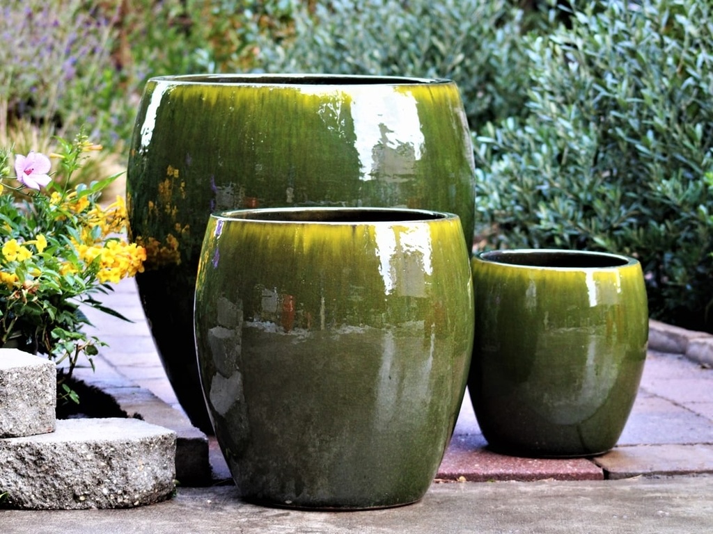 JAM'S PLANTER, FERN GREEN,  SET OF 3- 20.0" X 22.5", 15.5" X 16.5", 11.0" X 12.0"