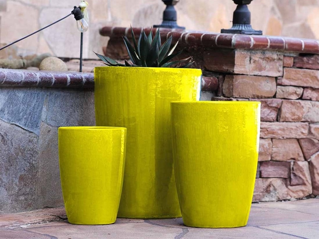 SLIM ROUND PLANTER, CANARY YELLOW, SET OF 3 - 16.0" X 24.0", 14.0" X 18.5", 11.0 X 15.0"