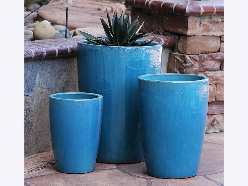 [PV-LB546FAQ-S3] SLIM ROUND PLANTER, FALLING AQUA, SET OF 3 - 16.0" X 24.0", 14.0" X 18.5", 11.0 X 15.0"
