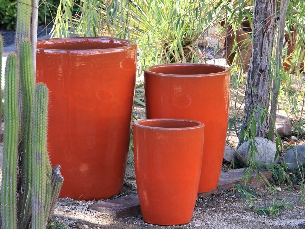 SLIM ROUND PLANTER, ORANGE, SET OF 3 - 16.0" X 24.0", 14.0" X 18.5", 11.0 X 15.0"