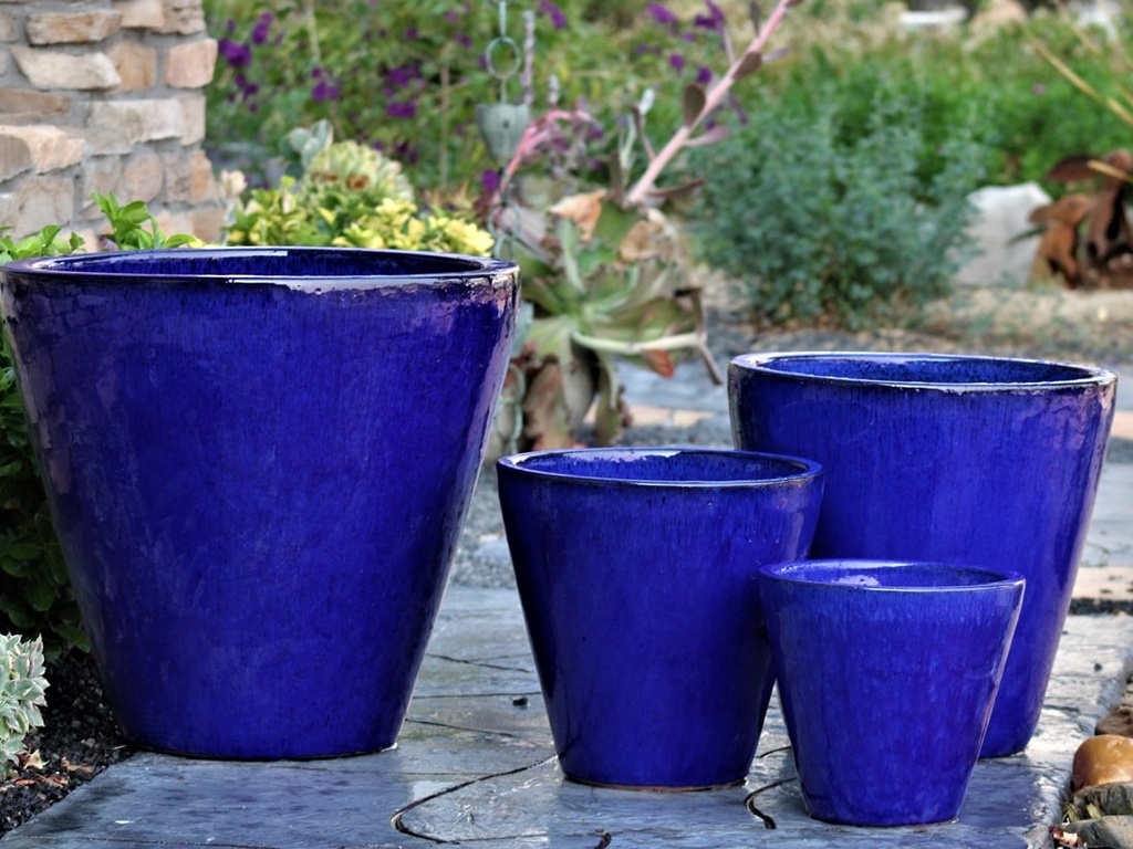 TAPERED CYLINDRICAL PLANTER, FALLING BLUE, SET OF 4 - 19.0" X 19.0", 15.5" X 15.5", 11.5" X 11.5", 9.0" X 9.0"