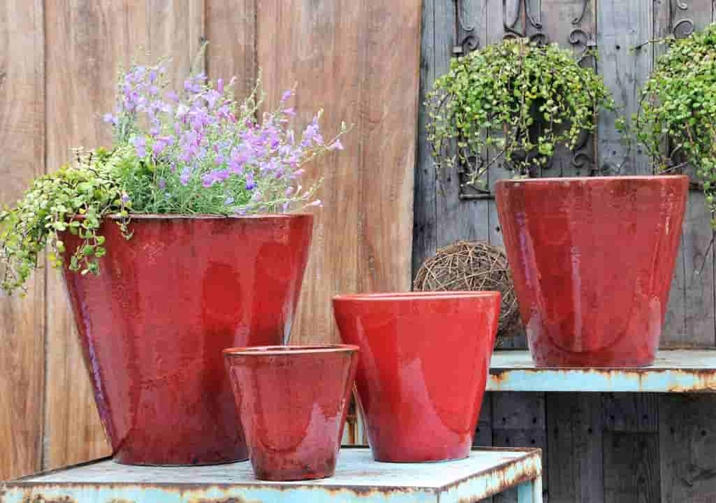 TAPERED CYLINDRICAL PLANTER, LAVISH RED, SET OF 4- 19" X 19", 15.5"x15.5", 11.5"x11.5", 9" X 9"