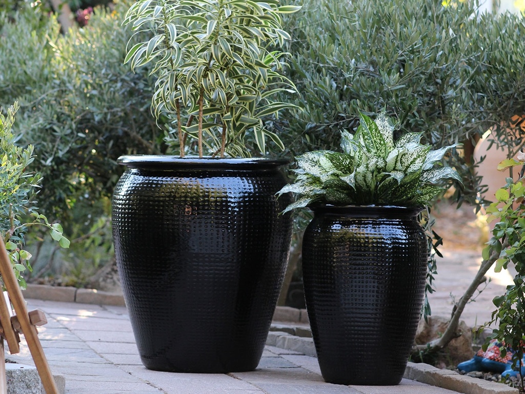MANHATTAN JAR PLANTER,BLACK, SET OF 2- 22.5" X 27.5", 14" X 22"
