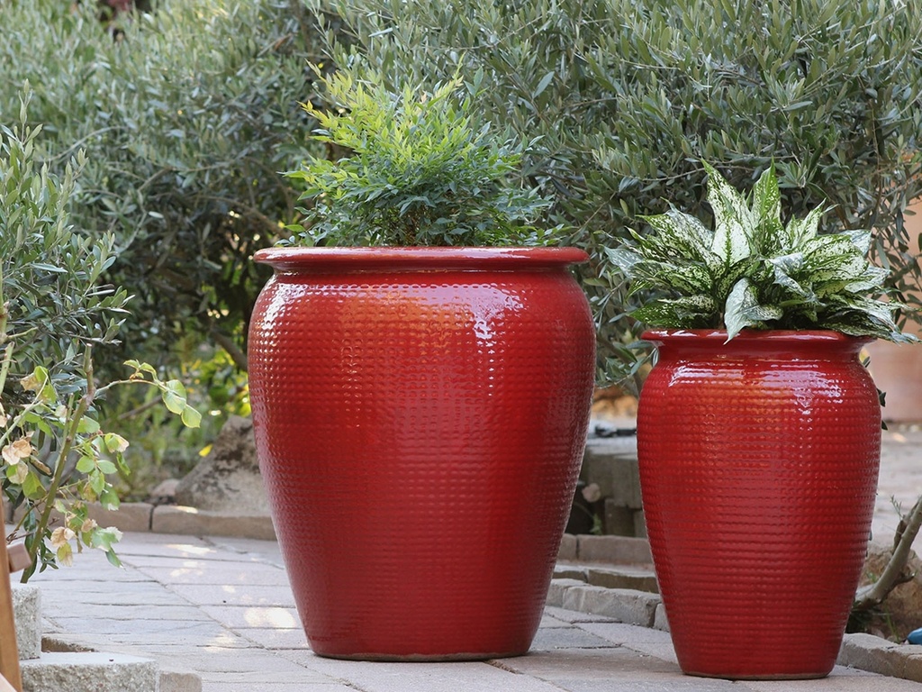 MANHATTAN JAR PLANTER, LAVISH RED, SET OF 2- 22.5" X 27.5", 14" X 22"