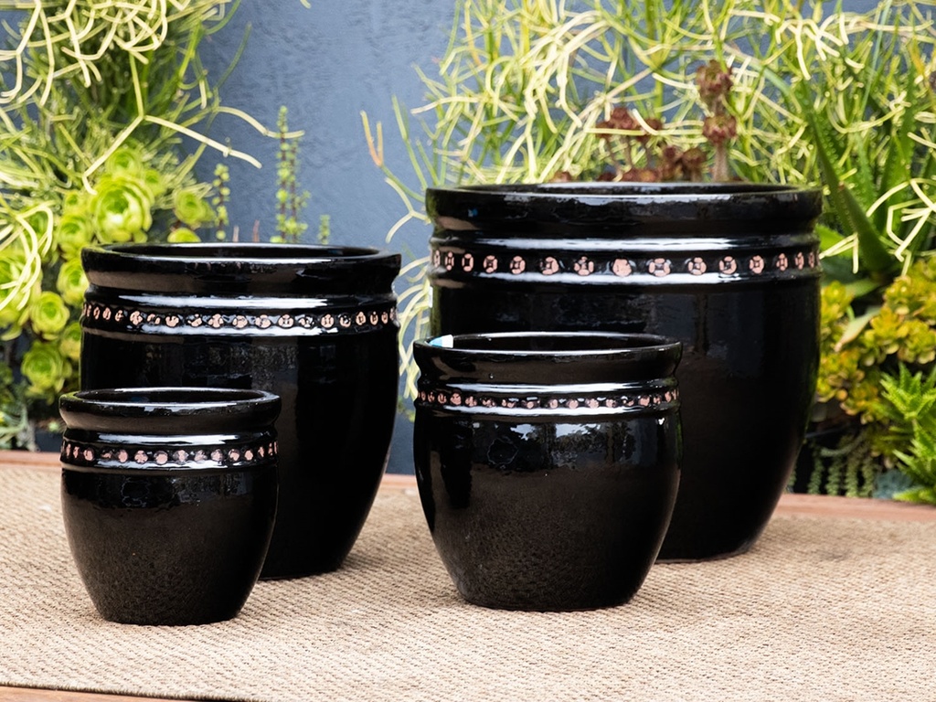 DECOR PLANTER, BLACK, SET OF 4 - 24.0" X 22.0", 19.0" X 19.0", 15.5" X 15.0", 12.0" X 12.0"