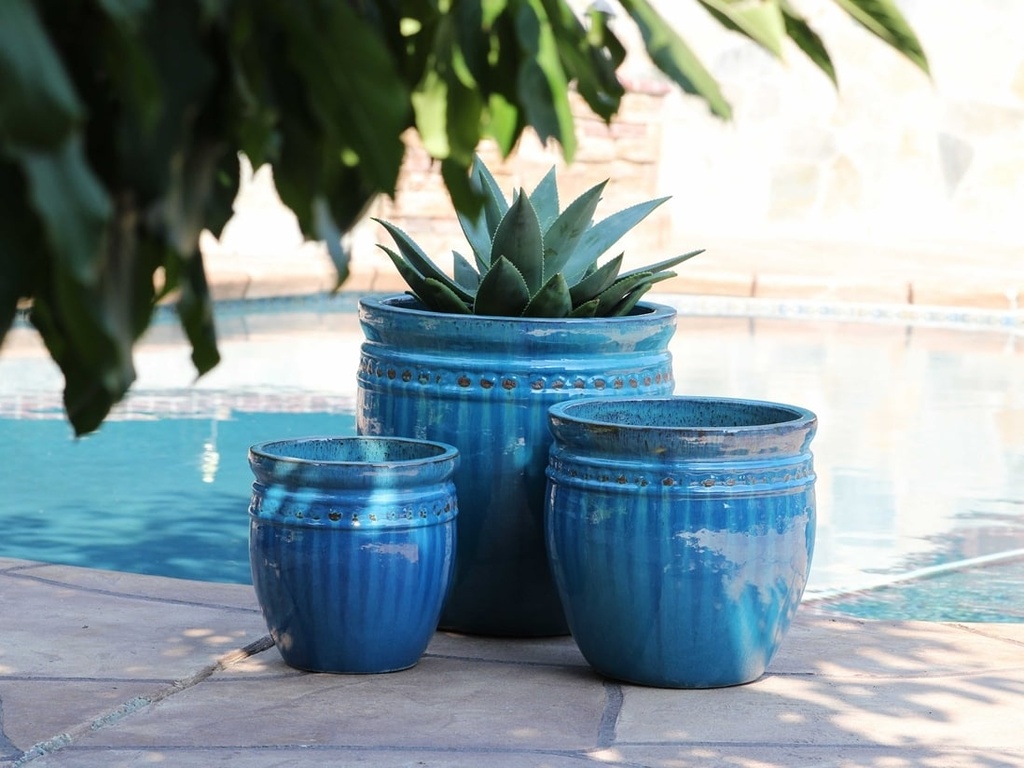 DECOR PLANTER, FALLING AQUA, SET OF 3 - 19.0" X 19.0", 15.5" X 15.0", 12.0" X 12.0"