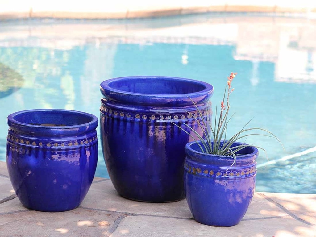 [PV-LB566FB-S3] DECOR PLANTER, FALLING BLUE, SET OF 3 - 19.0" X 19.0", 15.5" X 15.0", 12.0" X 12.0"