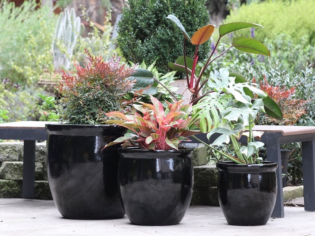 SMALL DECOR PLANTERS, BLACK, SET OF 3- 19"X19"; 15.5"X15"; 12"X12"