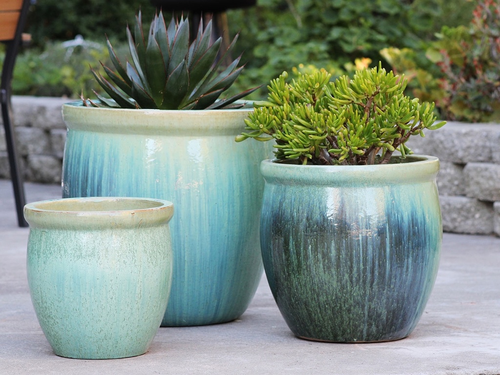 [PV-LB567CSG-S3] SMALL DECOR PLANTER, CRYSTAL GREEN, SET OF 3, 19.0" X 19.0", 15.5" X 15.0", 12.0" X 12.0"