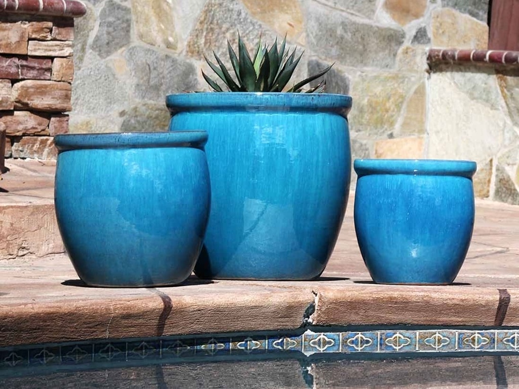 [PV-LB567FAQ-S3] SMALL NO DECOR PLANTER, FALLING AQUA, SET OF 3 - 19.0" X 19.0", 15.5" X 15.0", 12.0" X 12.0"
