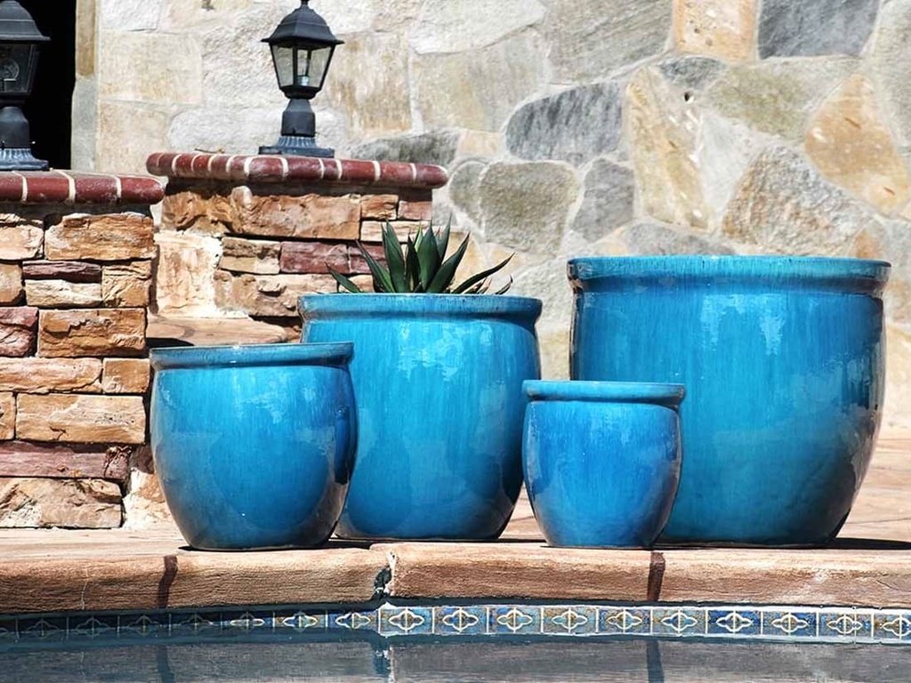 [PV-LB567FAQ-S4] LARGE NO DECOR PLANTER, FALLING AQUA, SET OF 4 - 24.0" X 22.0", 19.0" X 19.0", 15.5" X 15.0", 12.0" X 12.0"
