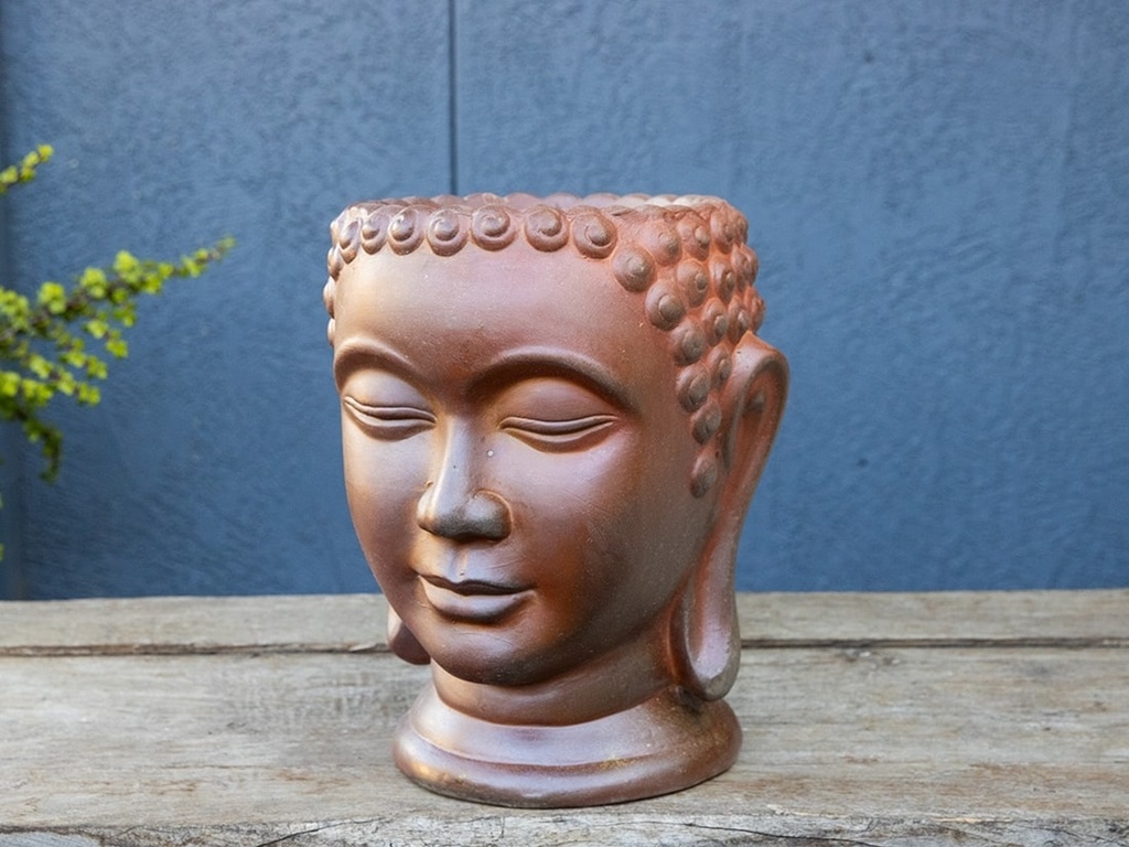 MEDIUM BUDDHA HEAD PLANTER, ORGANIC CLAY, SIZE B, 13.0"X17.5"