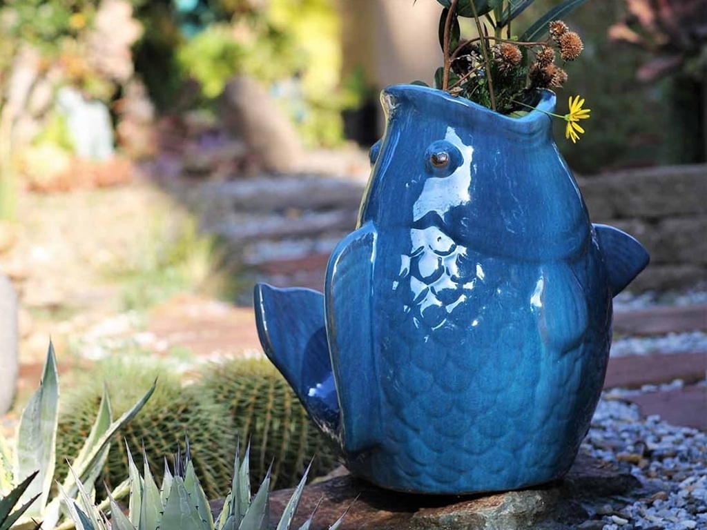 [PV-LBST11FAQ-A] LARGE LEAPING CARP, FALLING AQUA 18"X17"X20"