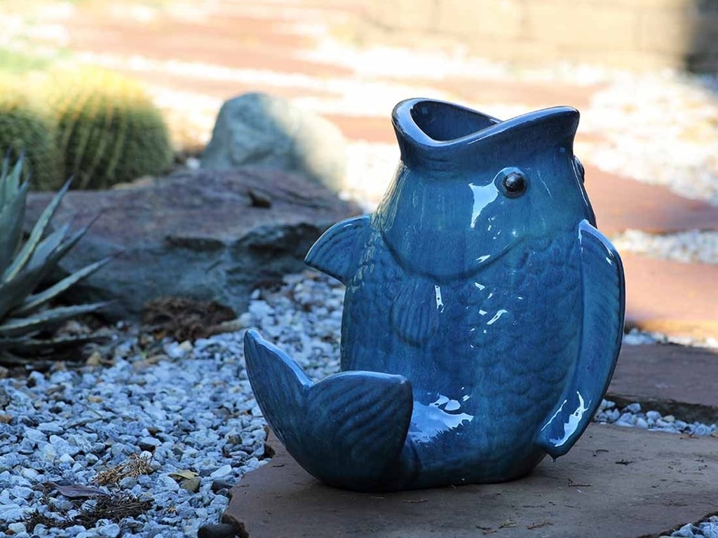 LEAPING CARP, FALLING AQUA 14.5"X14.5"X15"