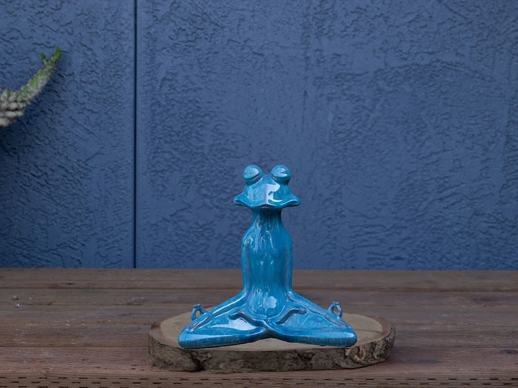 MEDITATION FROG, FALLING AQUA , 10.5"X8.0"X11.0"