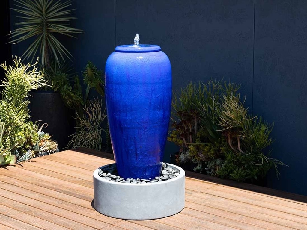 MEDIUM TALL JAR, FOUNTAIN, FALLING BLUE, SIZE C, 20"X36"  (BASE/PUMP SOLD SEPERATELY)