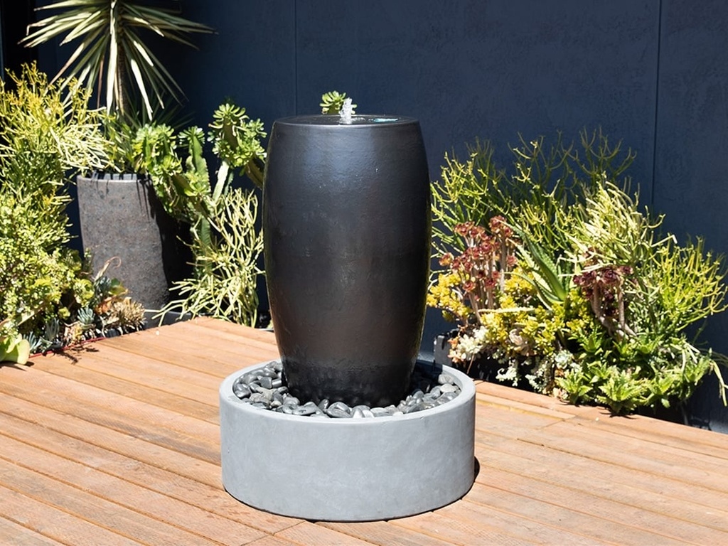 DRUM SHAPE FOUNTAIN, MATTE BLACK, 20"X35"  (BASE/PUMP SOLD SEPERATELY)