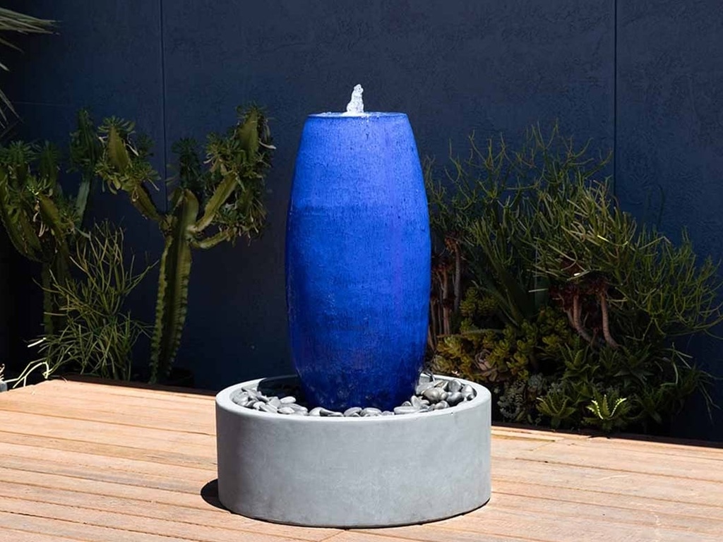 DRUM SHAPE POT, FOUNTAIN, FALLING BLUE, SIZE A, 15'X36"  (BASE/PUMP SOLD SEPERATELY)