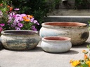ROUNDED RIM LOW PARCO PLANTER, ATLANTIS SKY, SET OF 3 - 20.5" X 8.5", 15.0" X 7.0", 11.0" X 4.5"