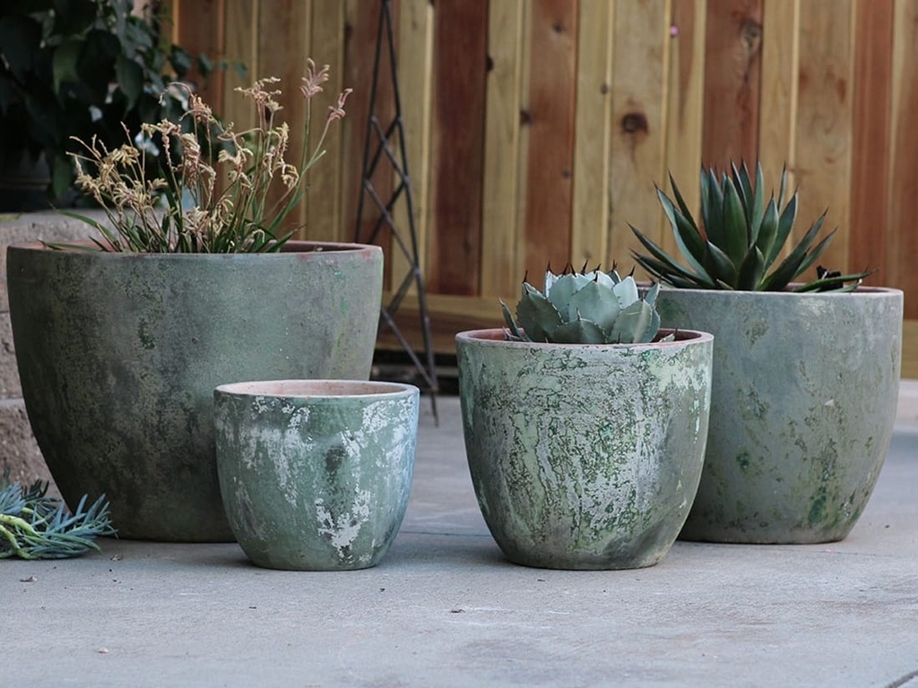 RIMLESS PARCO PLANTER, VERDIGRIS, SET OF 4 - 23.0" X 19.0", 19.0" X 15.0", 15.0" X 13.0", 11.5" X 10.5"