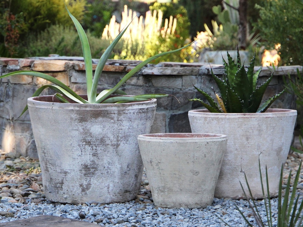 TUSCANSUN POT, WHITE TERRA COTTA, 20.0"X16.0", 17.0"X13.0", 13.0'X10.0"