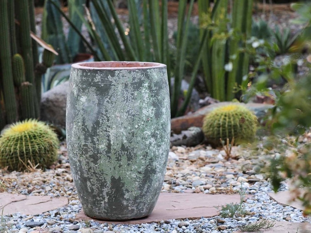 [PV-TS2100VDG-C] OLIVE NO RIM JAR, SHORT,  VERDIGRIS, SIZE C, D18.5" H24.0"
