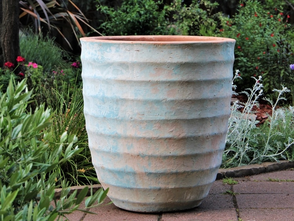 [PV-TS2227ATS-S2] TALL HORIZONTAL RIB PLANTERS XL, ATLANTIS SKY, SET OF 2- 22"X27.5", 18"X22.5"