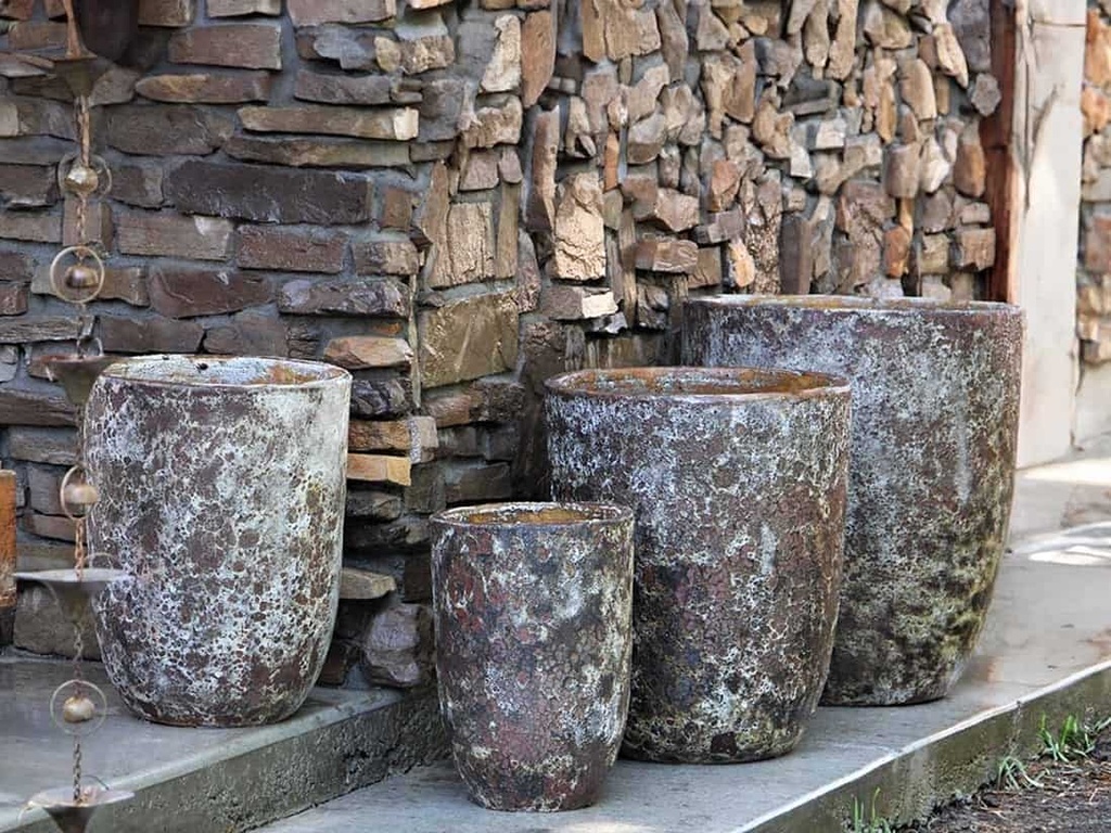 MILANO TALL BARREL PLANTERS, ATLANTIS BROWN, SET OF 4- 23.0"X26.5", 18.5" X 23.0", 14.5" X 19.0", 11.0" X 17.0"