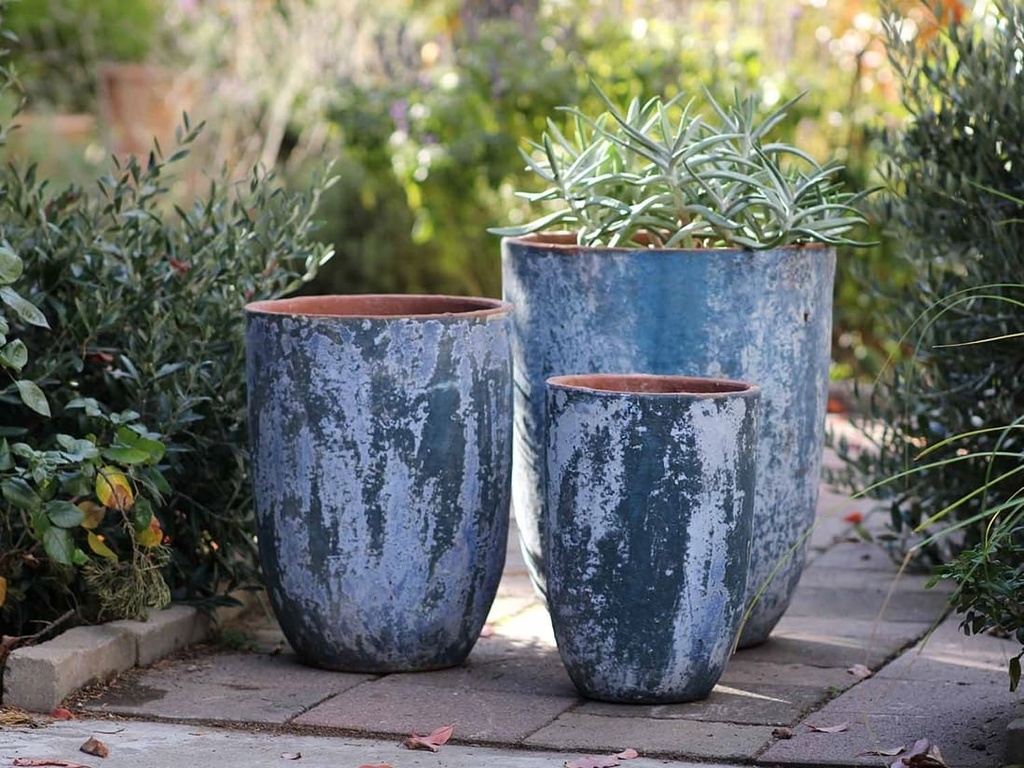 [PV-TS2306AGS-S3] MILANO TALL BARREL PLANTER, AEGEAN SEA, SET OF 3 - 18.5" X 23.0", 14.5" X 19.0", 11.0" X 17.0"