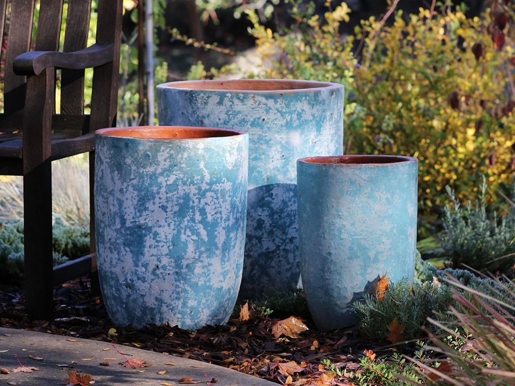 [PV-TS2306ATS-S3] MILANO TALL BARREL PLANTER, ATLANTIS SKY, SET OF 3 - 18.5" X 23.0", 14.5" X 19.0", 11.0" X 17.0"