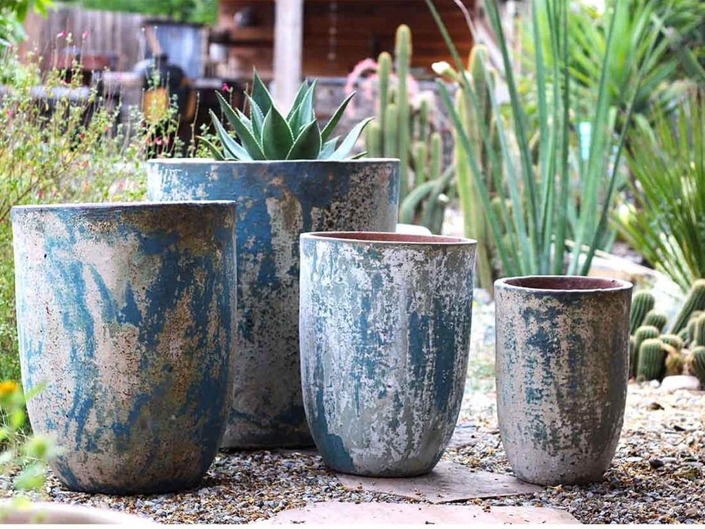 MILANO TALL BARREL PLANTER, ATLANTIS SKY, SET OF 4 -23.0"X26.5", 18.5" X 23.0", 14.5" X 19.0", 11.0" X 17.0"