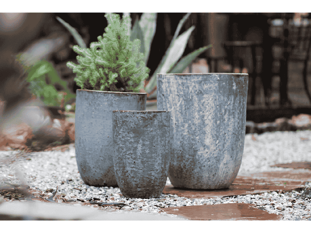 MILANO TALL BARREL PLANTER, GRAPHITE, SET OF 3 - 18.5" X 23.0", 14.5" X 19.0", 11.0" X 17.0"
