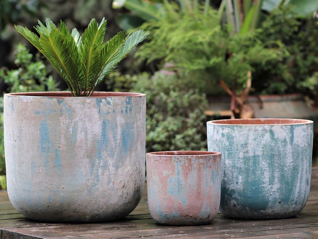 [PV-TS2344ATS-S3] MILANO SHORT BARREL PLANTER, ATLANTIS SKY, SET OF 3 - 19.0" X 14.0", 15.5" X 12.5", 12.5" X 11.5"