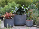 MILANO SHORT BARREL PLANTER, GRAPHITE, SET OF 3 - 19.0" X 14.0", 15.5" X 12.5", 12.5" X 11.5"