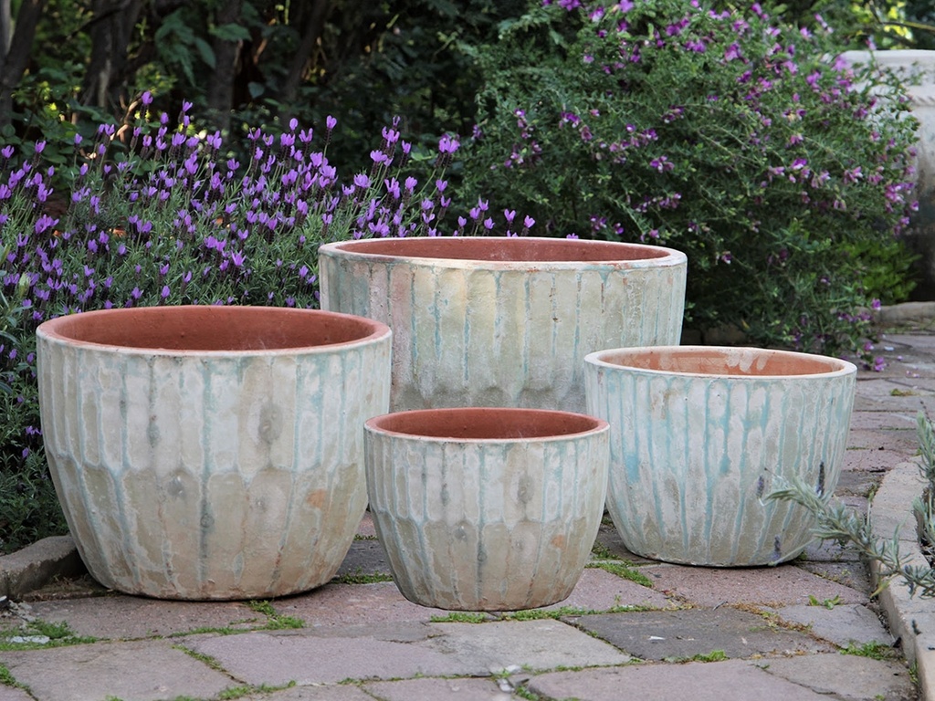 VOLCANO BOWL POT, ATLANTIS SKY, 23.5"X17.0", 20.0"X14.0", 16.0"X10.0", 12.0"X9.5"