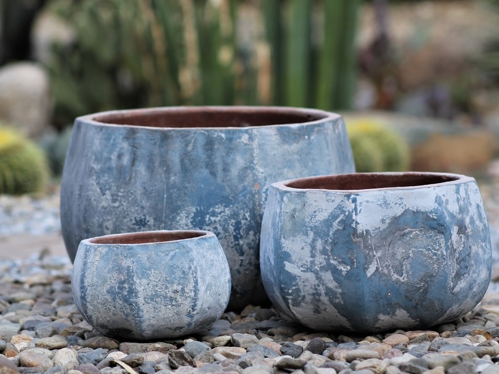 PUMPKIN PLANTER, AEGEAN SEA, SET OF 3- 16.5"X14.0", 12.5"X10.5", 8.5"X6.5"