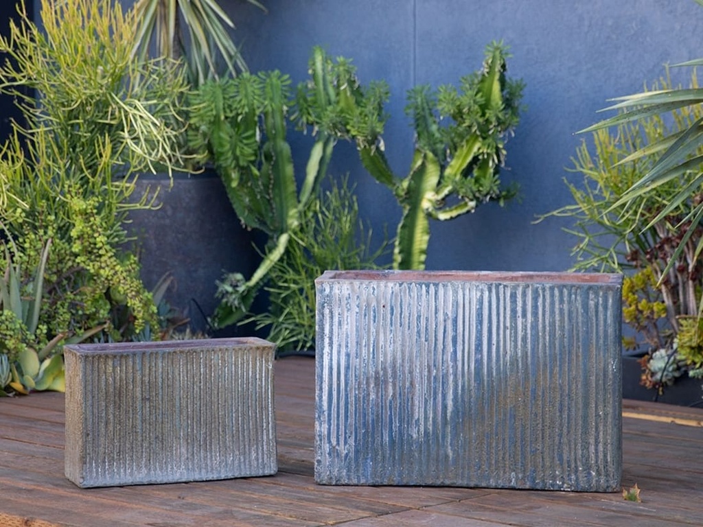 BRUSH COMB MID HEIGHT RECTANGULAR PLANTER, AEGEAN SEA, SET OF 2- 30.0"X11.0"X20.5", 20.0"X8.0"X13.0"