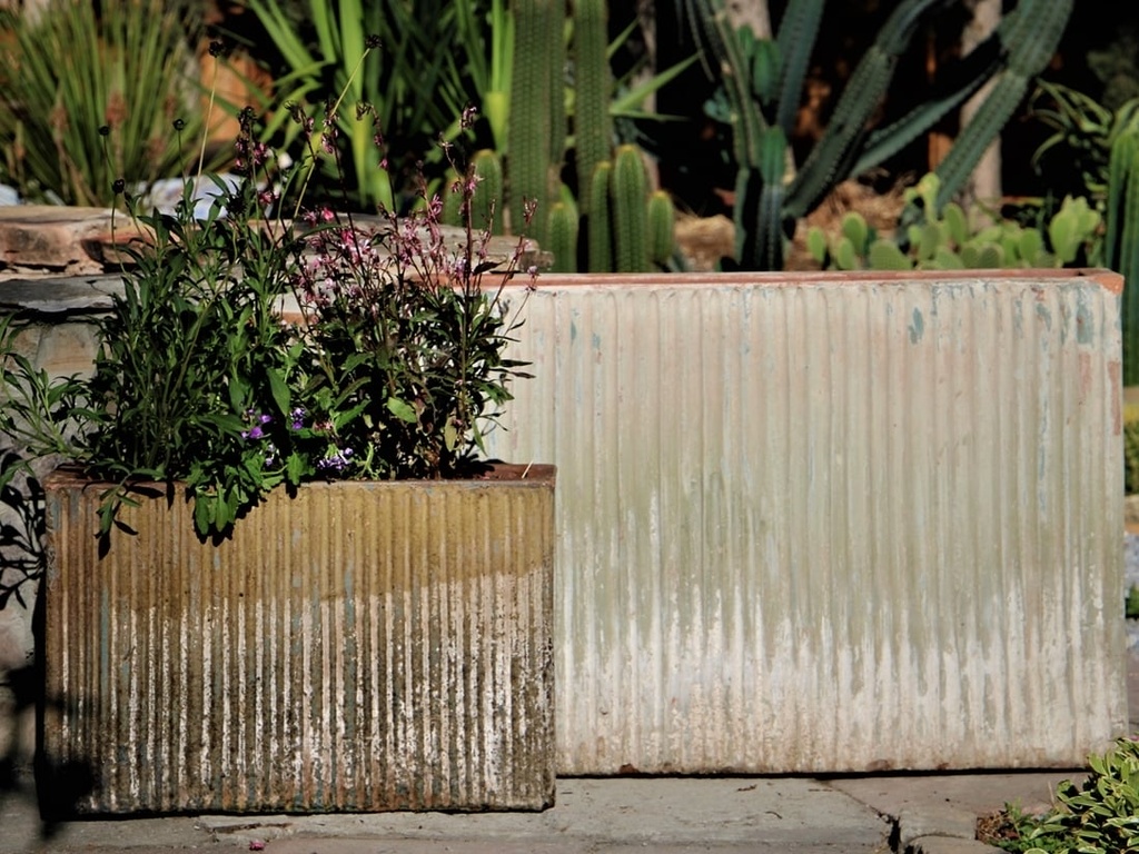 BRUSH COMB MID HEIGHT RECTANGULAR PLANTER, ATLANTIS SKY, SET OF 2- 30.0"X11.0"X20.5", 20.0"X8.0"X13.0"