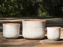 TUSCAN VILLAGE HAND THROWN ENGLISH TUMBLED POTS, ATLANTIS SKY, SET OF 3 - 9.0" X 8.0", 7.0" X 6.0", 6.0" X 5.0"