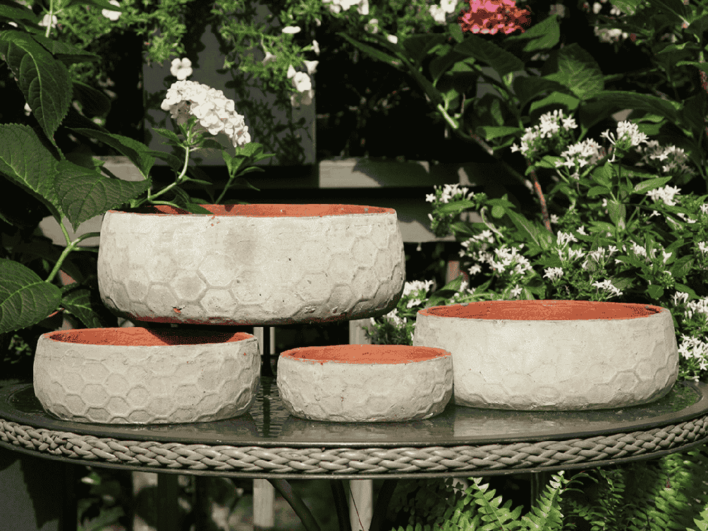 [PV-TST2625ATS-S4] TUSCAN VILLAGE HAND THROWN HEXAGON BOWLS, ATLANTIS SKY, SET OF 4 - 12.5" X 4.5", 10.0" X 3.5", 8.0" X 3.0", 6.5" X 2.5"